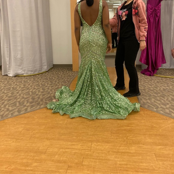 Jovani Designer Lime Green and Sequence Prom Dress - Picture 4 of 7